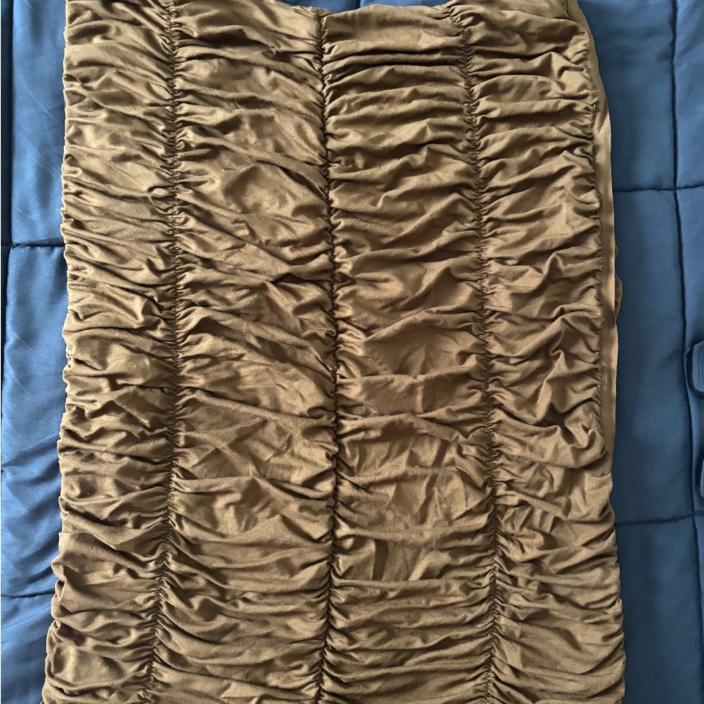 New York & Company Ruched Bronze Mini Skirt